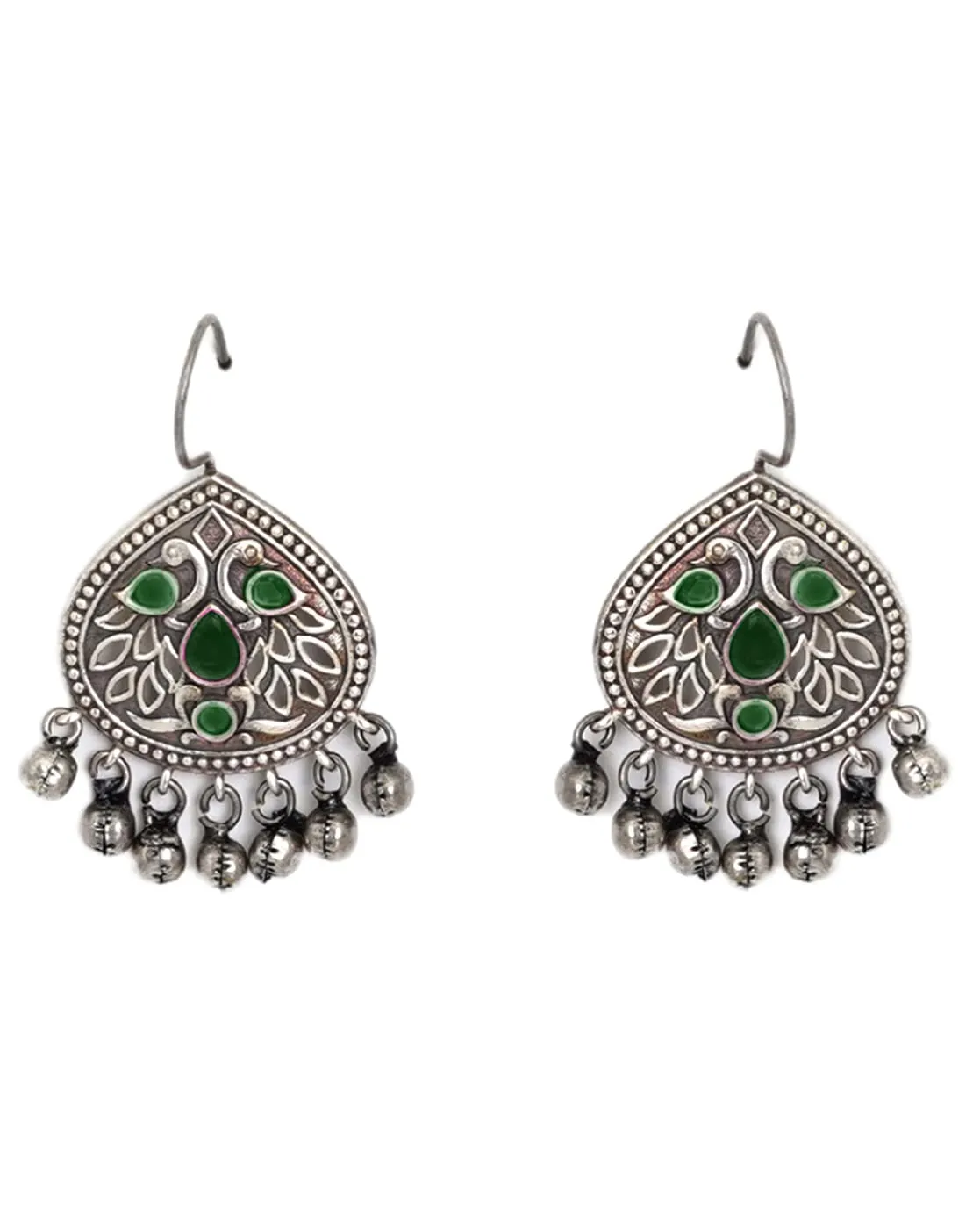 Teejh Vanya Silver Oxidised Green Earrings For Women