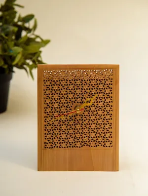 The India Craft House Intricate, Wooden Jaali Rectangle Desk Clock