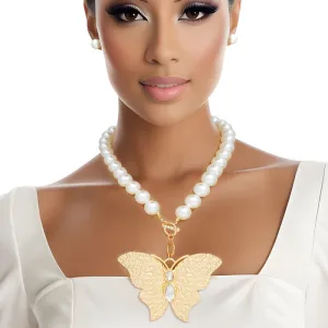 Toggle Necklace Cream Pearl Butterfly Set Women