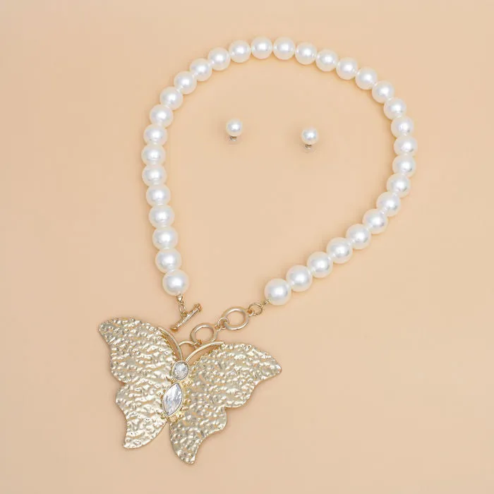 Toggle Necklace Cream Pearl Butterfly Set Women