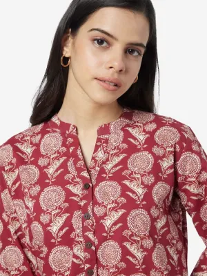 Utsa Red Floral Patterned Straight Kurta