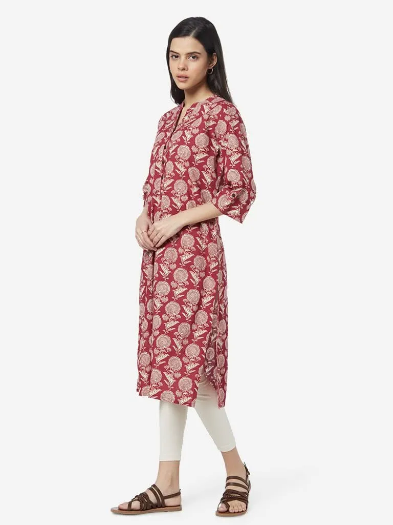 Utsa Red Floral Patterned Straight Kurta