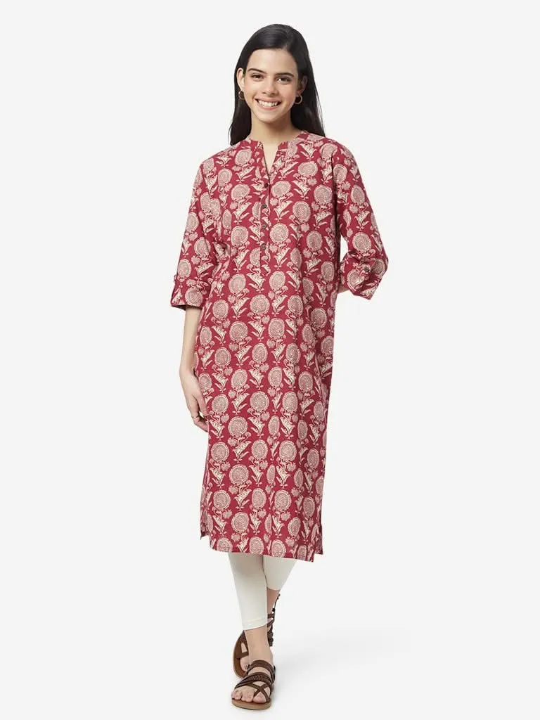 Utsa Red Floral Patterned Straight Kurta