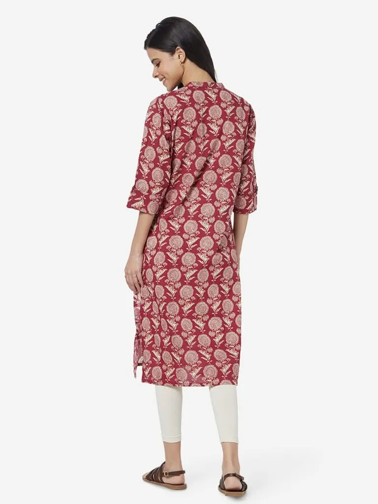 Utsa Red Floral Patterned Straight Kurta