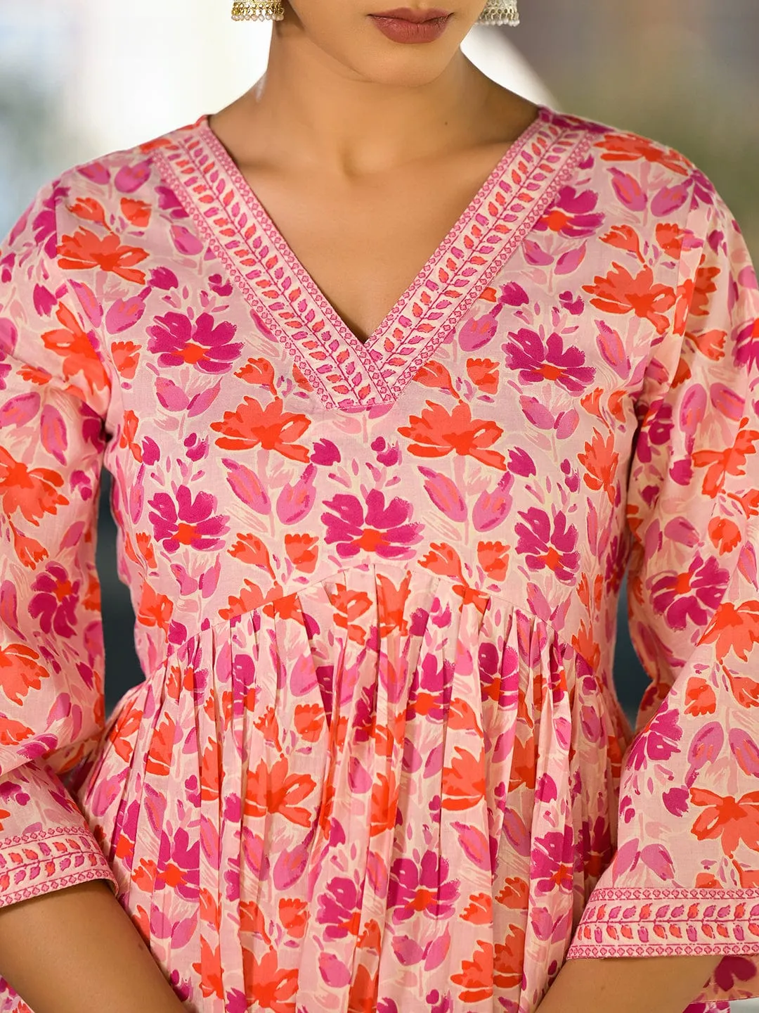 Varanga Women Pink Cotton Floral Printed Co-Ords