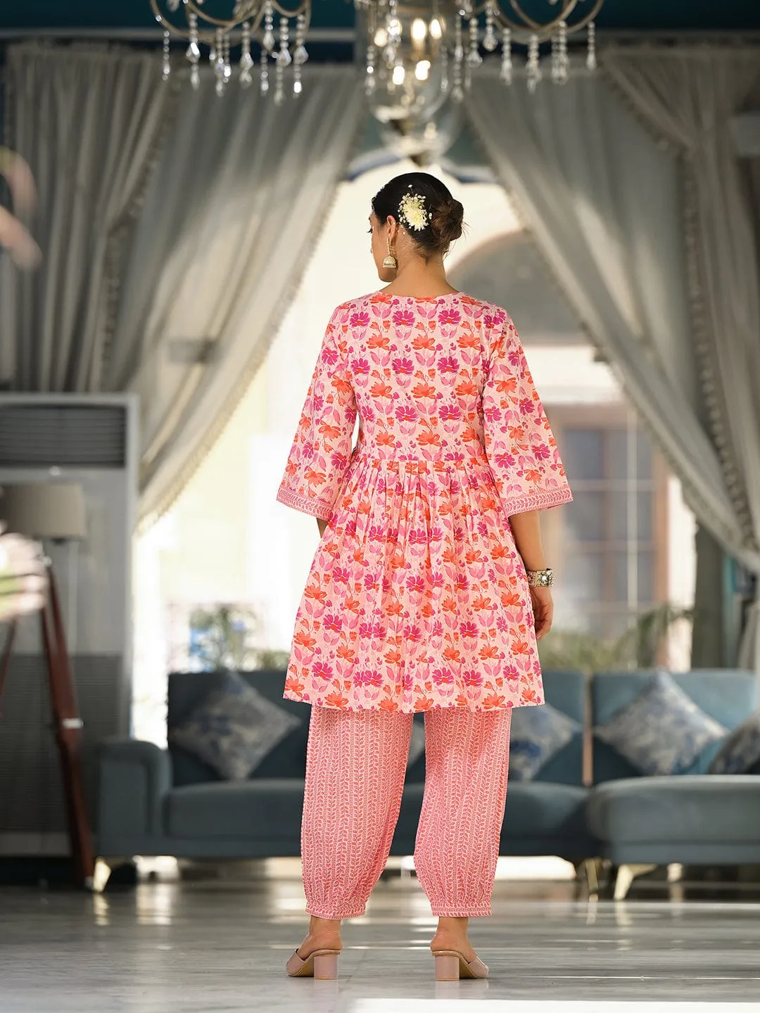 Varanga Women Pink Cotton Floral Printed Co-Ords