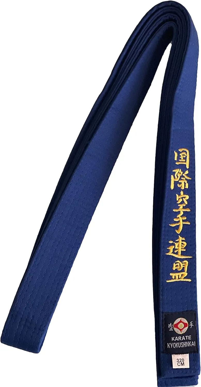 VICTORBUDO USA KYOKUSHIN EMBROIDERED BELTS RED BLUE YELLOW GREEN BROWN SIZES 220/280/320/360 CM