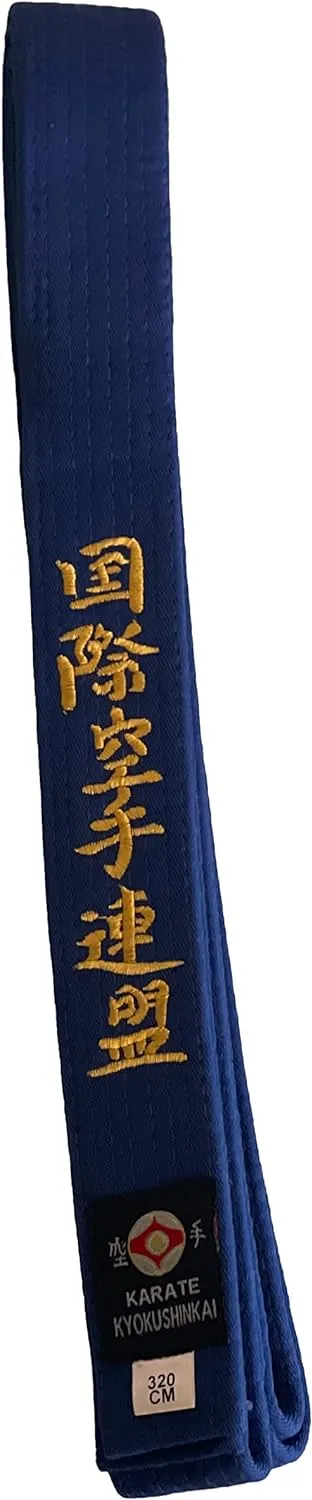 VICTORBUDO USA KYOKUSHIN EMBROIDERED BELTS RED BLUE YELLOW GREEN BROWN SIZES 220/280/320/360 CM