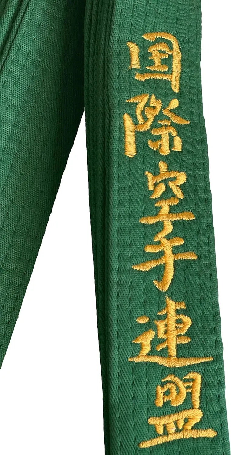 VICTORBUDO USA KYOKUSHIN EMBROIDERED BELTS RED BLUE YELLOW GREEN BROWN SIZES 220/280/320/360 CM