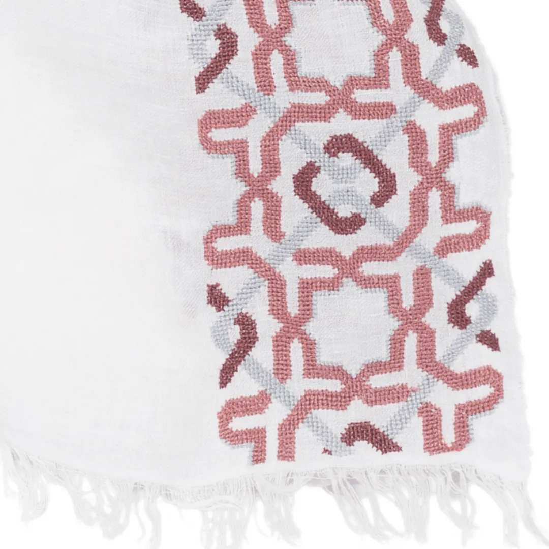 WHITE LINEN SHAWL ANTIQUE ROSE ALHAMBRA